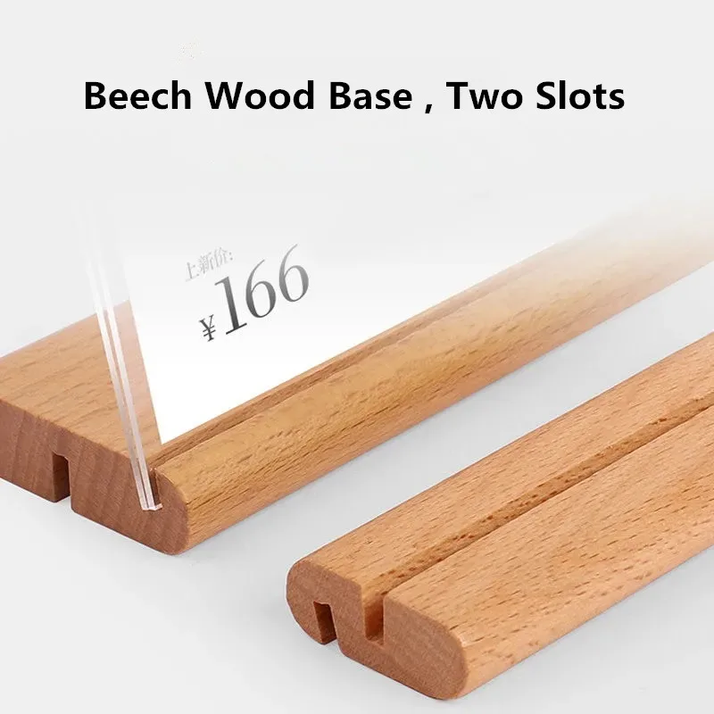 T / L Use Wood Price Label Paper Card Tags Acrylic Sign Holder Display Stand Restaurant Table Number Menu Paper Holder