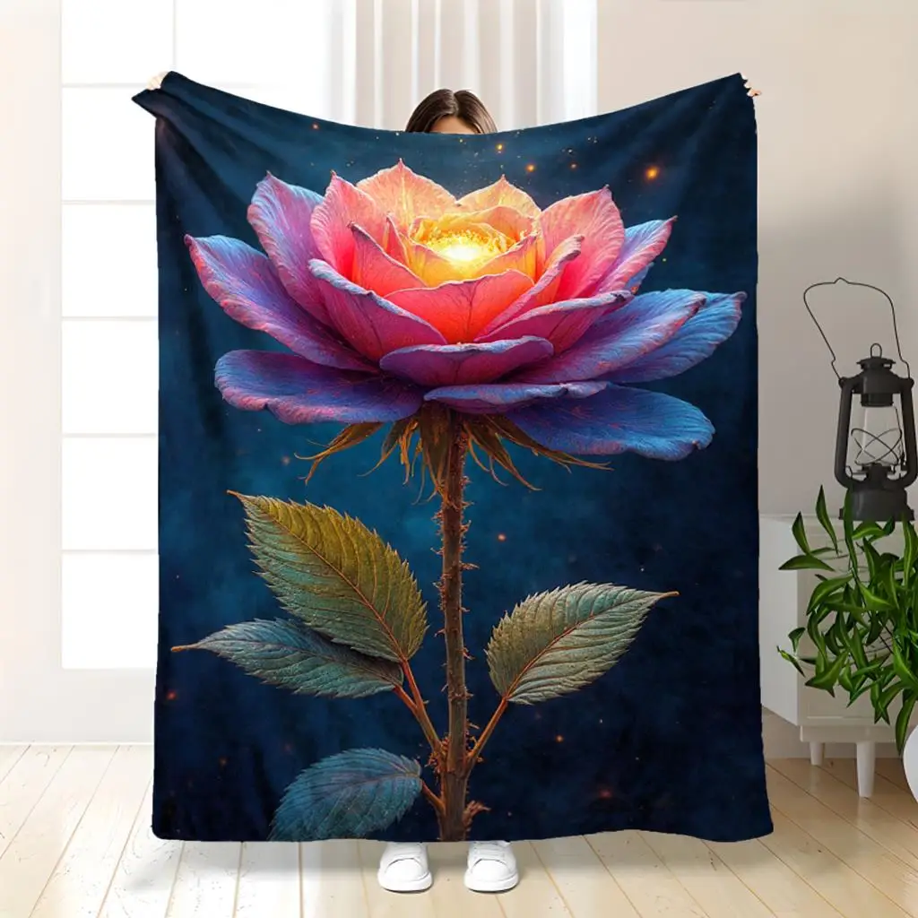 Majestic Celestial Galaxy Flower Print Blanket 150x200cm Cozy Starry Throw for Couch Bed Decor Gifts