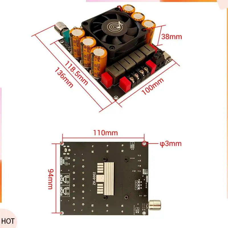 News ZK-6002 Audio Amplifier Board 2.0 Stereo With High And Low Frequency Modulation 600W+600W TPA3255
