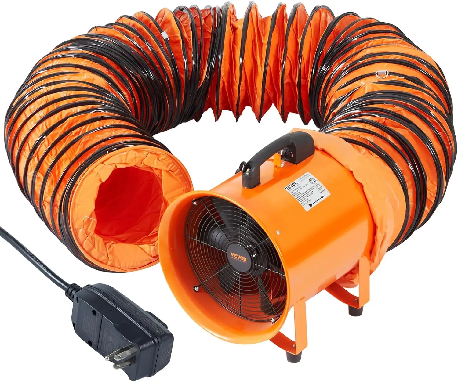 VEVOR 16 Inch Utility Blower Fan, 2 Speed 5175 CFM Heavy Duty Cylinder Axial Exhaust Fan with 33ft Duct Hose, Industrial