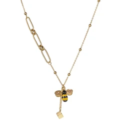 Stainless Steel Necklace Gold Color Insect Bee Charm Pendant Classic Gift Couple Jewelry For Women Wen