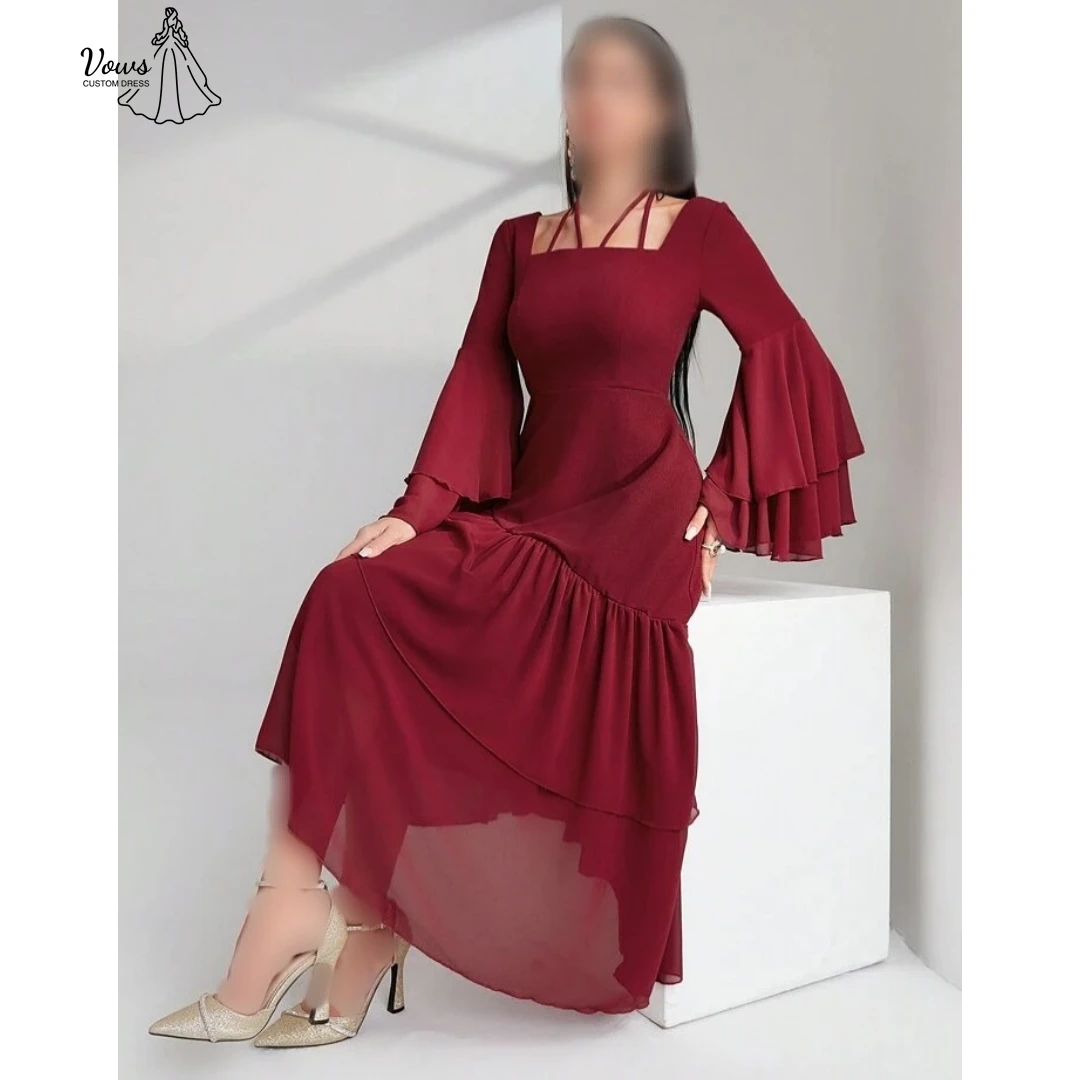 

Vows Saudi Luxury Women Evening Dress 2025 Luxury Elegant Evening Dresses A Word Custom Made Chiffon Long Sleeves Ballgown Prom