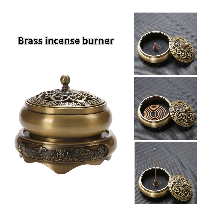 Lotus Pure Copper Zen Incense Burner Home/Temples Buddhist Halls/office/teahouse Supplies Pan/tower/line/Seal Incense Tools