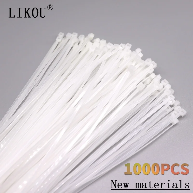 LIKOU Self-Locking Nylon cable ties width 2mm Lenght 60mm 80mm 100mm 120mm  150mm 200mm  Plastic wire ties straps white