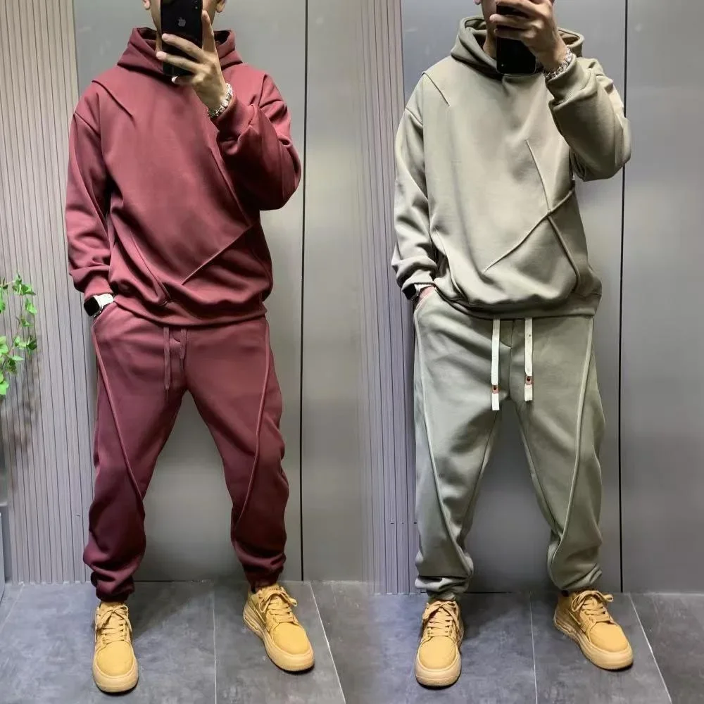 

Men's Fall and Winter Hoodie Sweatpants Solid Color Suit Two-piece Tracksuit Pants Tracksuit Y2k Street Men Wear ZL717