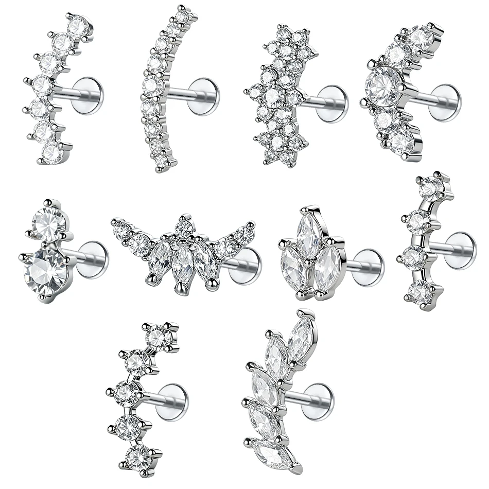 1 Stück Stahl & Kupfer Zirkon Flacher Ohrstecker Blumen-Design für Ohrläppchen Helix Tragus Knorpel Medusa Piercings Damenschmuck 16G – Detail 3