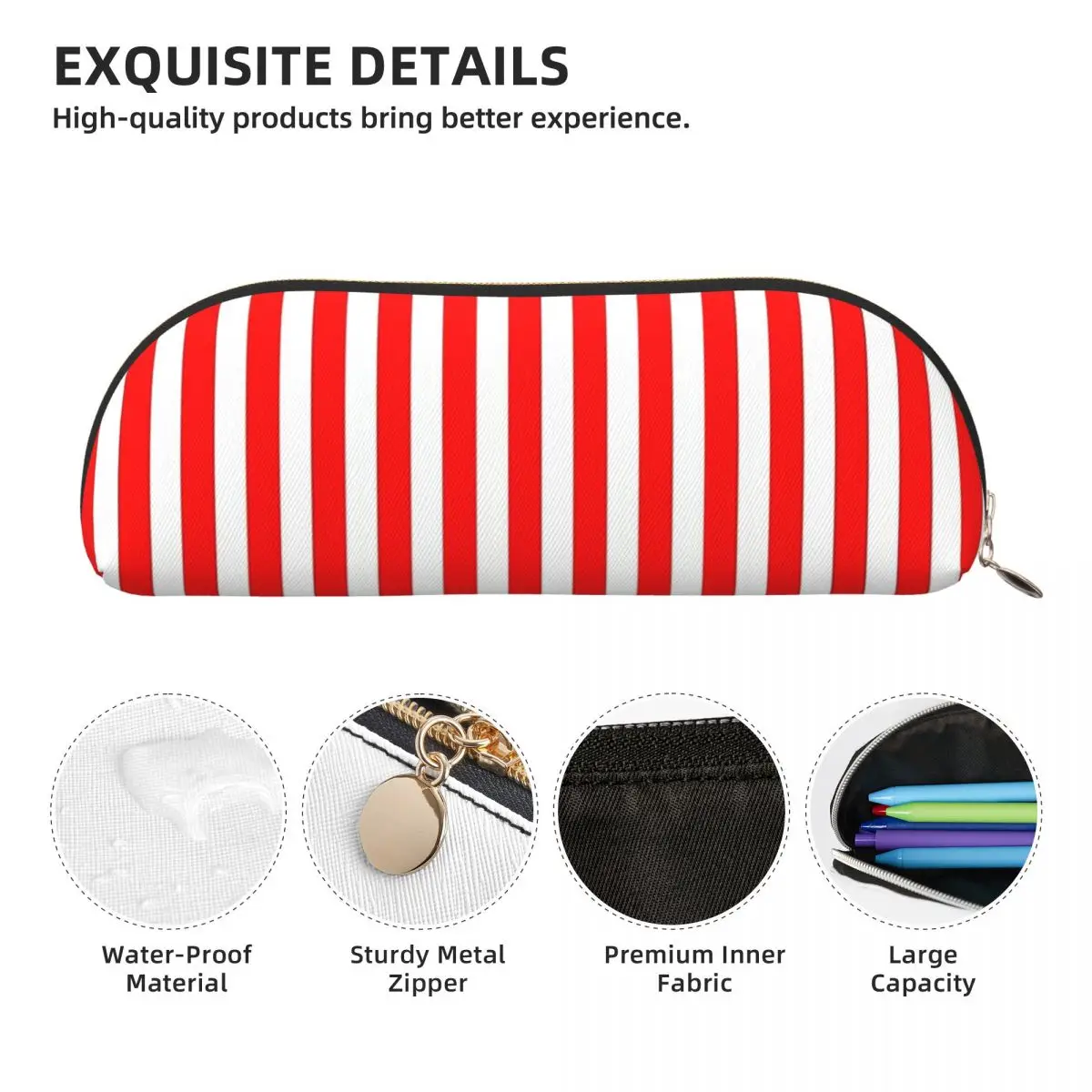 クラシックな赤と白の縦縞鉛筆ケースペンホルダー収納文具用品大容量ペンボックス鉛筆バッグ
