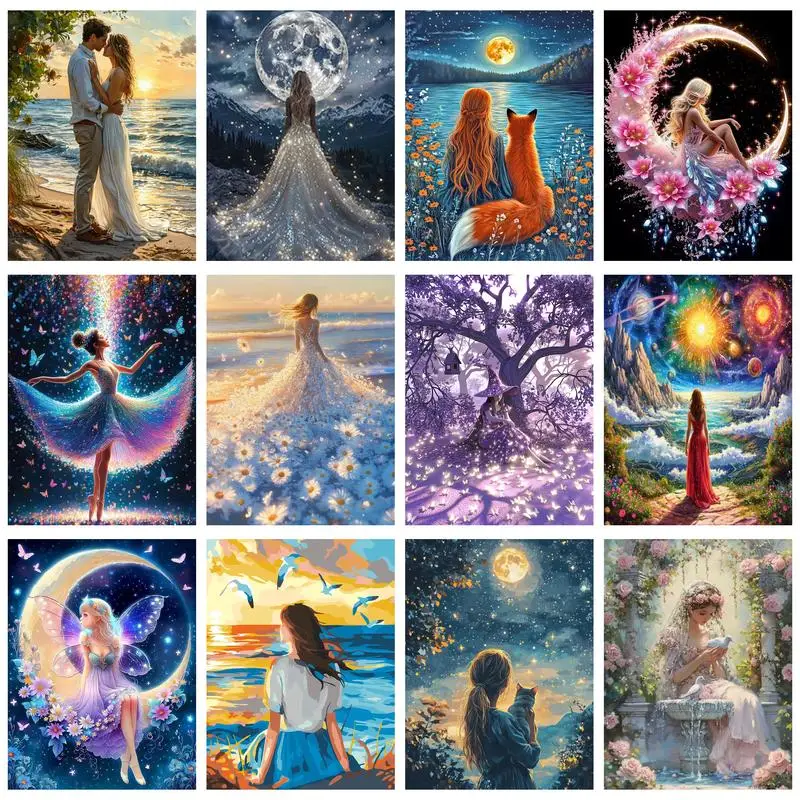 

CHENISTORY Oil Painting By Number Girl Wall Art DIY Frame Picture By Numbers Figure Acrylic Canvas For Decoration