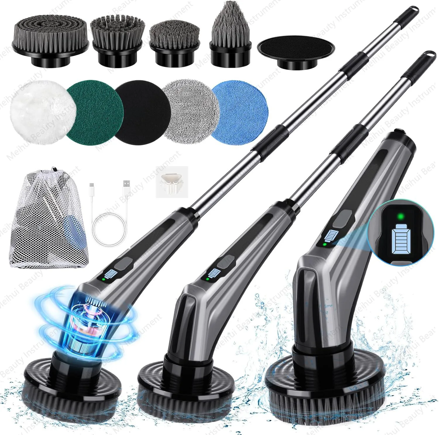 Electric Wireless Digital Long Handle Cleaning Brush, Kitchen and Bathroom Cleaning Tool