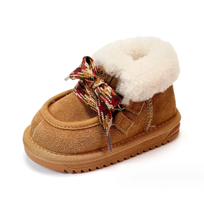 2023 neue Winter Baby Stiefel Leder warme Plüsch Mädchen Schuhe weiche Sohle Mode Kleinkind Kinder Schneeschuhe 16-25