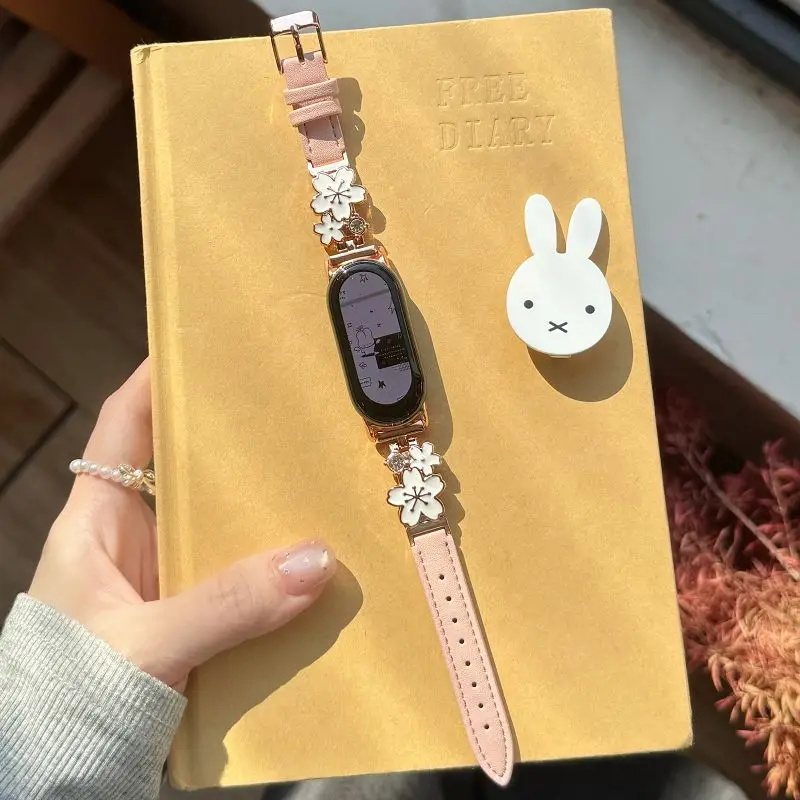 

Изящный кожаный ремешок для Xiaomi Mi Band 8 9 10, тонкий браслет с цветочным узором для Mi Band 8 9 Pro, сменный ремешок (Correa)