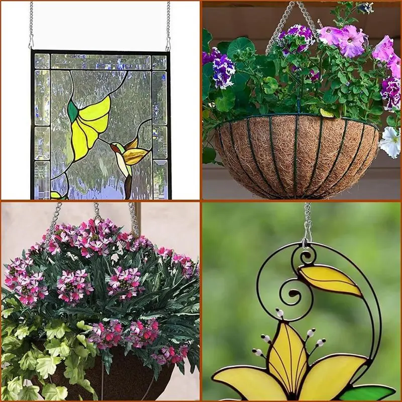 AB11 Stained Glass Window Hanging Chain 4 Pcs 20 Inch with Suction Cup Hooks for Sunshine Catcher