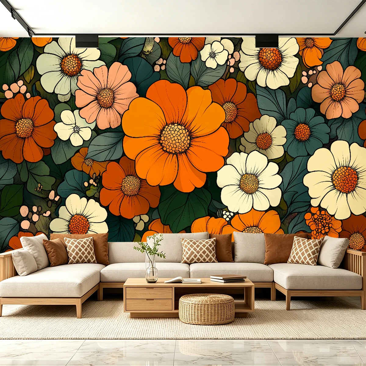 Custom Size Retro Floral Wall Mural Hand Drawn Wallpaper Art Decor Wall Covering For Bedroom Living Room TV Background Cafe