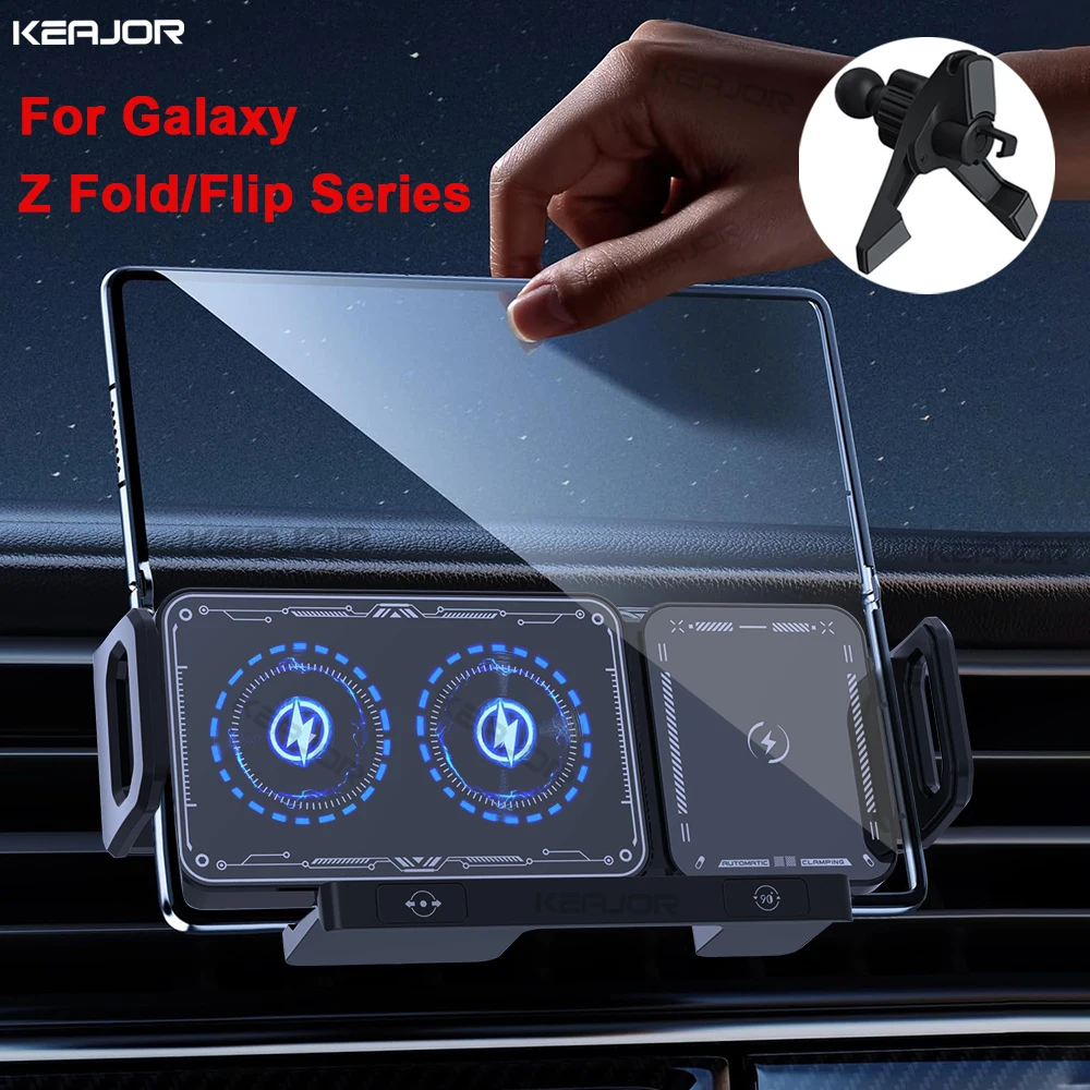 Car Wireless Charger Dual Coil Fold Screen Car Phone Fast Charging for Samsung Galaxy Z Fold 6 5/Flip 6 5 Car Phone Mount Holder