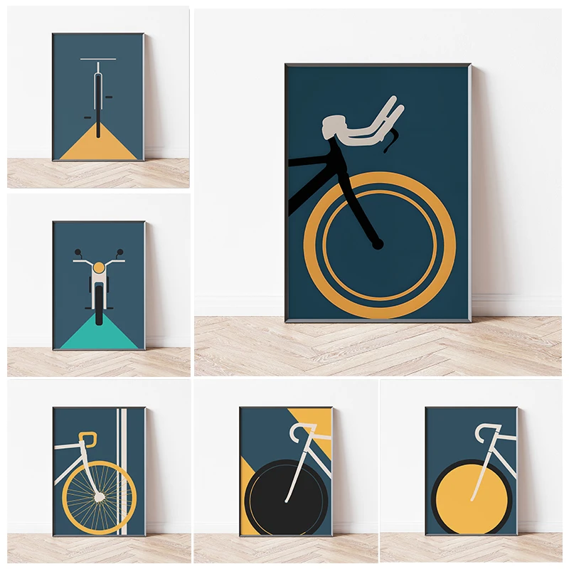 Vintage Abstract Bicycle Cycling Adventure Poster Bike Wheel Bauhaus Canvas Painting Wall Art Picture for Living Room Home Decor