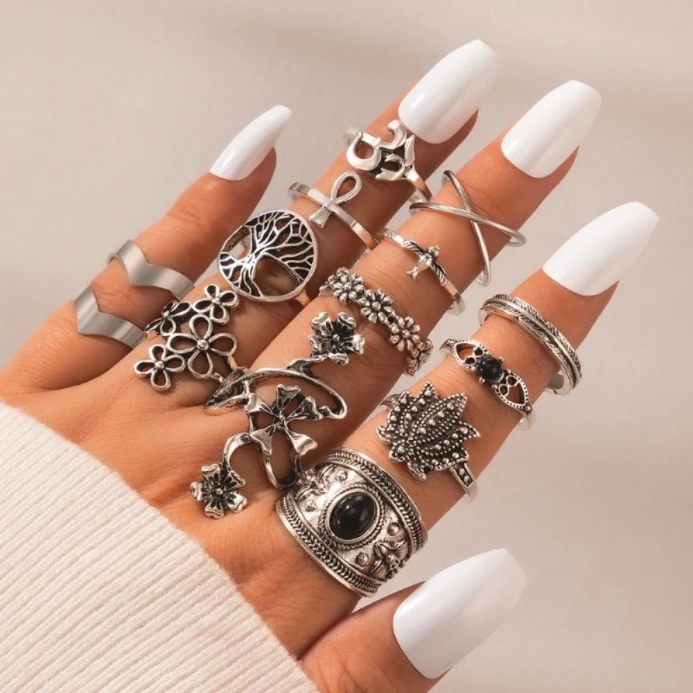 4 قطعة/المجموعة البوهيمي المرأة العتيقة الشرير الفضة اللون خواتم بوهو الهندي مجوهرات خمر ميدي المفصل الدائري مجموعة فنجر بيجو فام #2