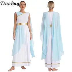 Womens Ancient Greek Princess Dress Sleeveless Flowy Tulle Shawls Toga Goddesses Costume Gown Dress for Halloween Dress Up