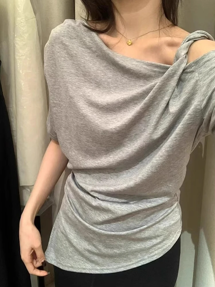 

Уникальная асимметричная футболка Bla на одно плечо Or-Sve, женская летняя модная дизайнерская футболка для похудения на талии...