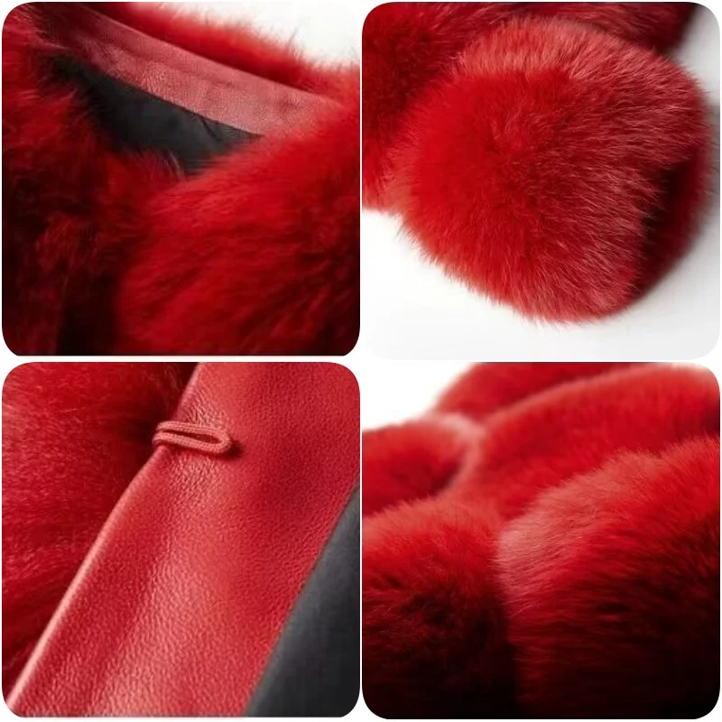 2024 New Style Fur Coat Woman Real Fox Fur Coat Collar Hood Full Length Sleeves Natural Fur Jacket Autumn And Winter Clothing