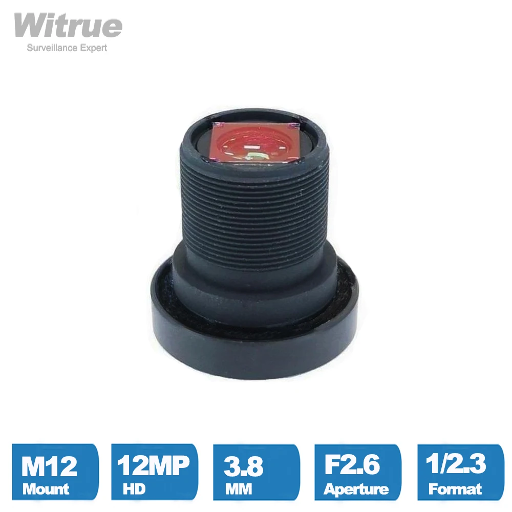 Witrue HD 12MP 3.8mm CCTV Lens 1/2.3 Inch F2.6 4K HFOV No Distortion for Sports Action  Cameras with IR filter 650nm