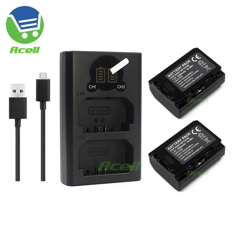 Dual Charger or NP-FZ100 Battery for SONY A7CR A7M3 A7RM3 A7RM4 A7RM5 A7SM3 A7M4 A9M3 ILCE-1 ILCE-9 ZV-E1/W ILME-FX30 Camera