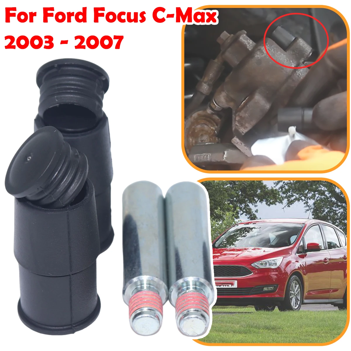 

For Ford Focus C-Max 2003 - 2007 Rear Brake Caliper Slider Guide Pins Bolt Kit Left Right Disc Housing Bellows Sleeve Bushing