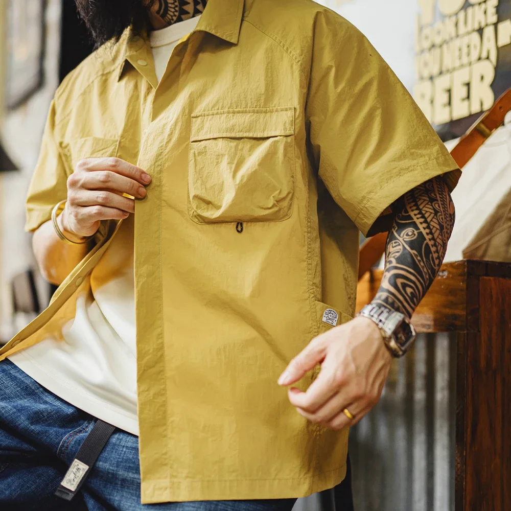 

Maden Men's Outdoor Single-breasted Short Sleeve Shirt Summer Quick-Dry Lightweight Chest Pocket Blouse Loose Fit Travel Shirts