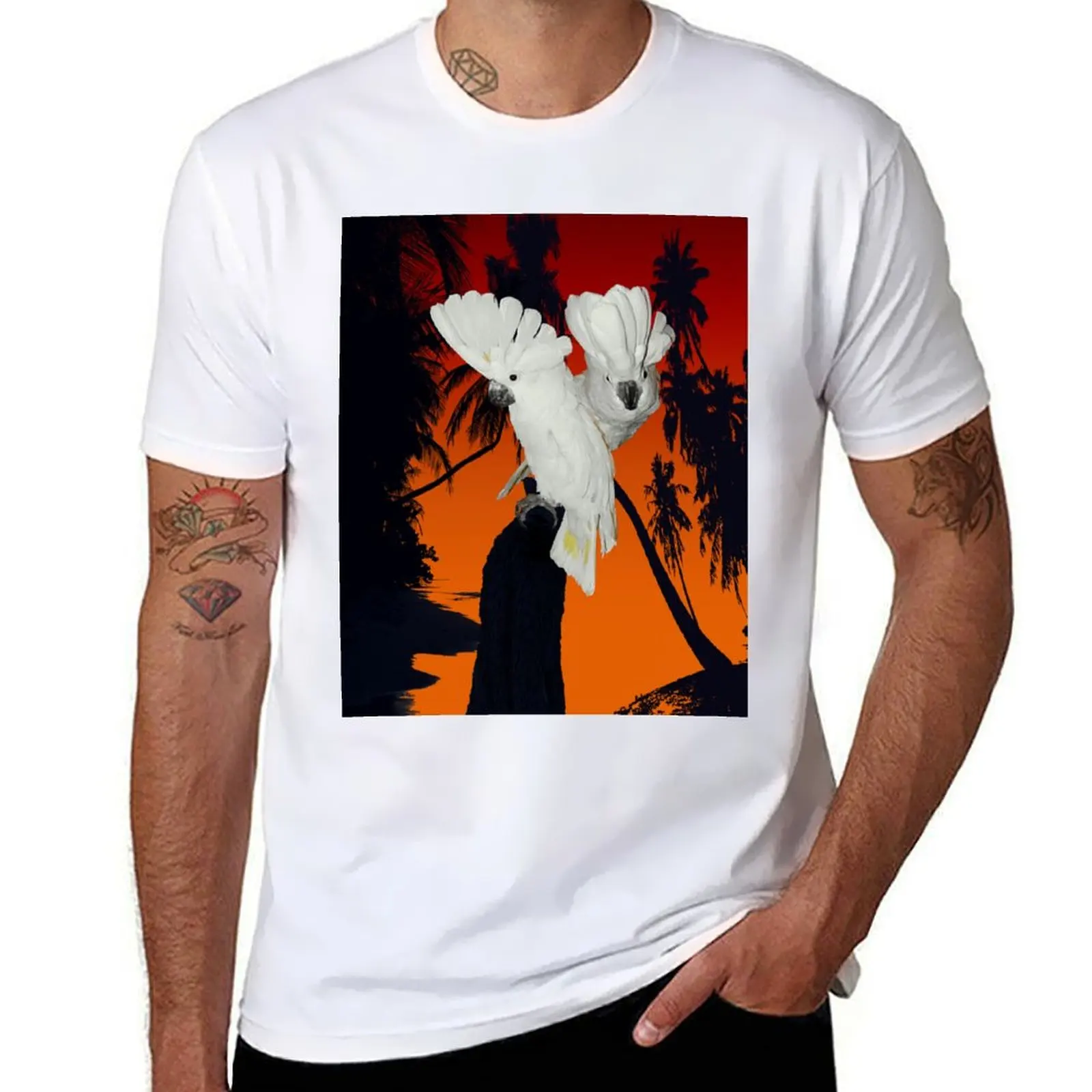 

Tropical Umbrella Cockatoos Beach Art A314 T-Shirt t shirt for man men t shirt cotton 100% T-Shirt