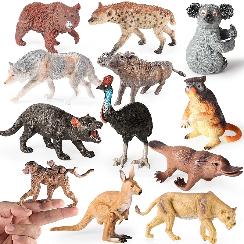 Oenux 6pcs Classic Australian Africa Wild Animals Kangaroos Koala