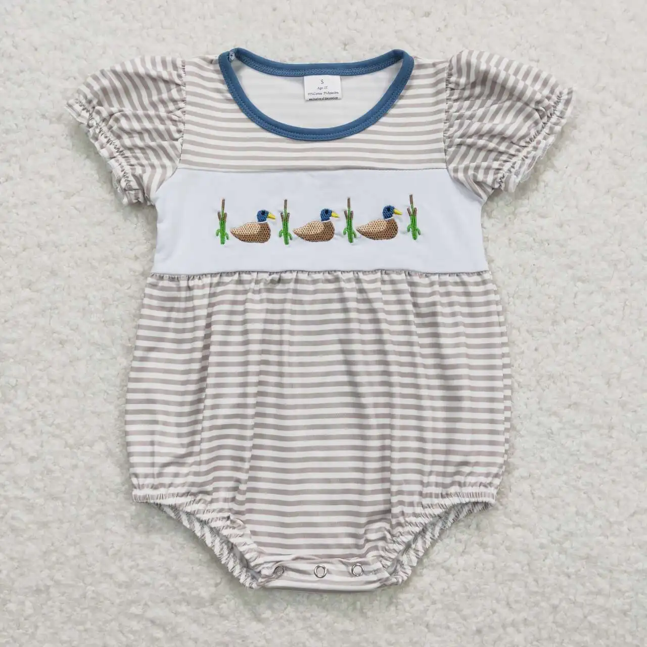 Wholesale hot sale western romper baby kids newborn children toddler clothes Embroidered duck stripe lace short-sleeved onesie