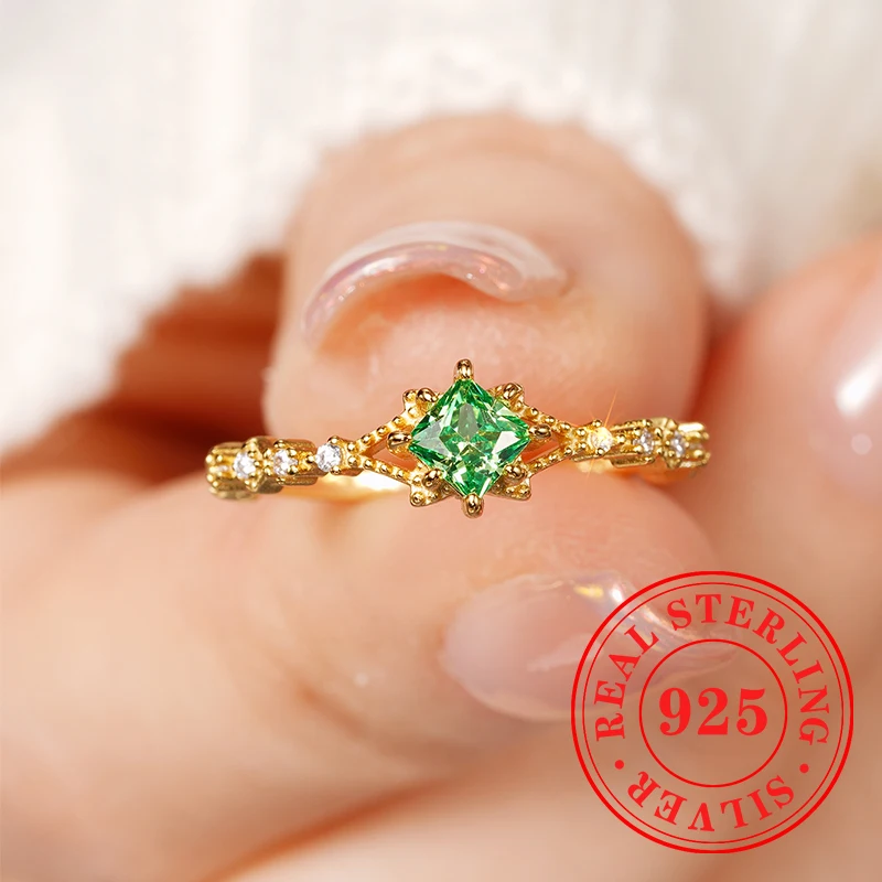 

CAOSHI Роскошное темпераментное тонкое кольцо из стерлингового серебра 925 пробы с инкрустацией блестящим квадратным зеленым камнем аксессуар на палец обручальные украшения