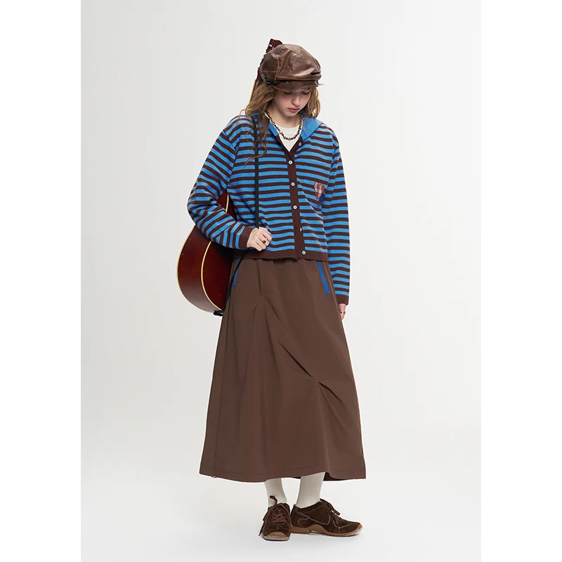 ELFSACK Women Y2K Midi Skirt with Ruched Detail, Drawstring Hem & Zipper Pockets for Daily Streetwear