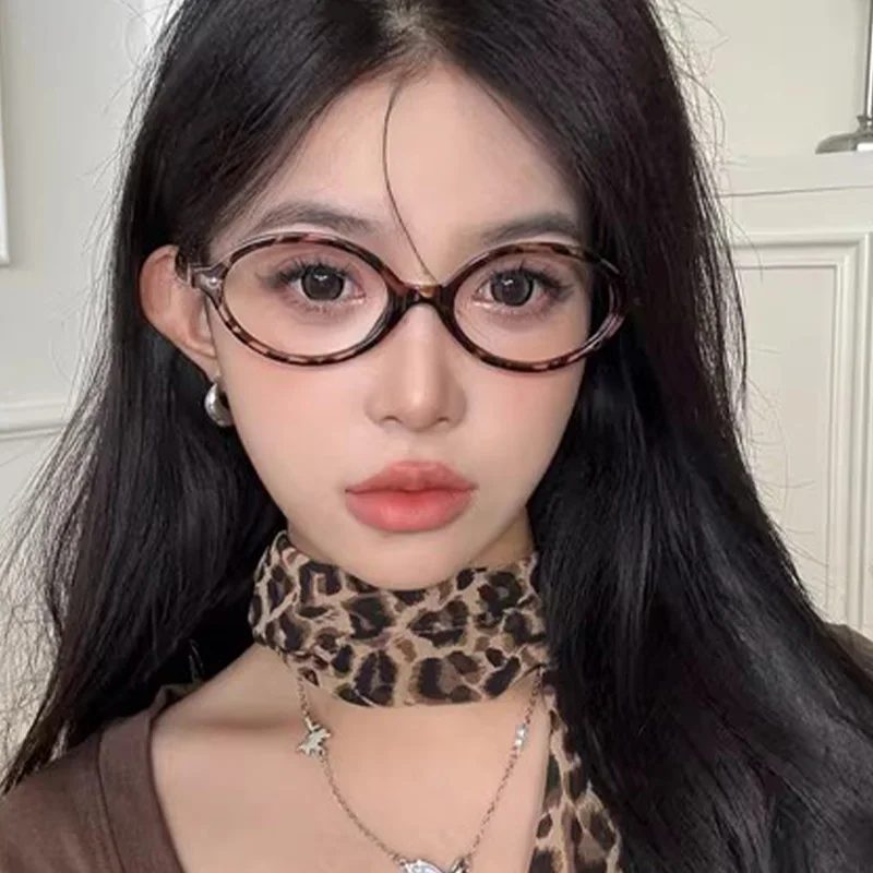 خمر Y2K ليوبارد إطار بيضاوي نظارات أسود أبيض الحلو القراءة الكمبيوتر مكافحة الضوء الأزرق النظارات نظارات حديثة الطراز الفتيات الهدايا