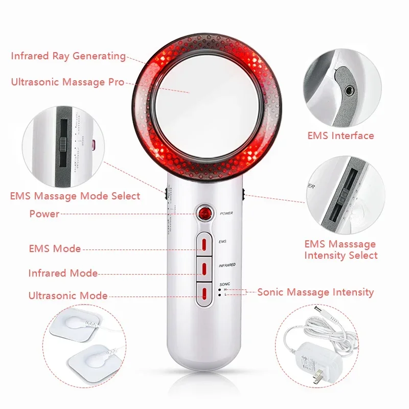 Cavitação EMS Slimming Massager Ultrasonic 3 em 1 Queimador de gordura Cuidados com a pele com celulite Terapia de remoção de gordura infravermelha Aparelho de beleza