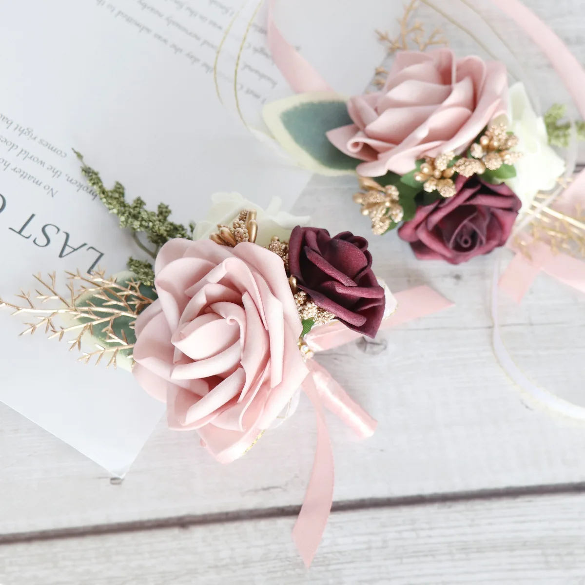 Roze Pe Rose Broche Mannen Bruiloft Corsage Bruidsmeisjes Boutonniere Armband Pols Bloemen Bruiloft Boutoninere Gast Corsage Bloemen