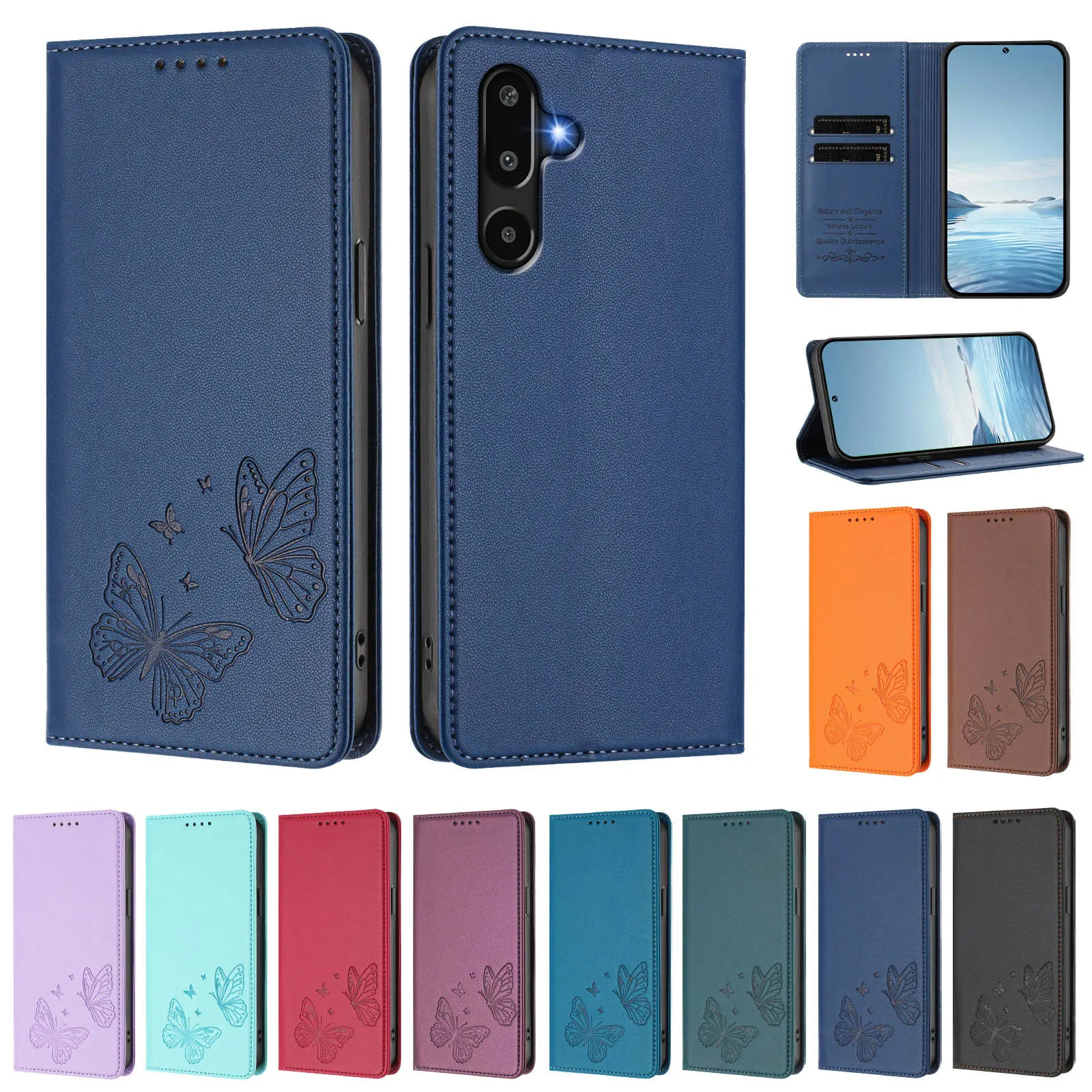 Leather Flip Wallet Case Anti-Drop Bumper Cover for Samsung Galaxy F62 F54 F42 F34 F23 F16 F14 F06 F05 F04 Phone Cover
