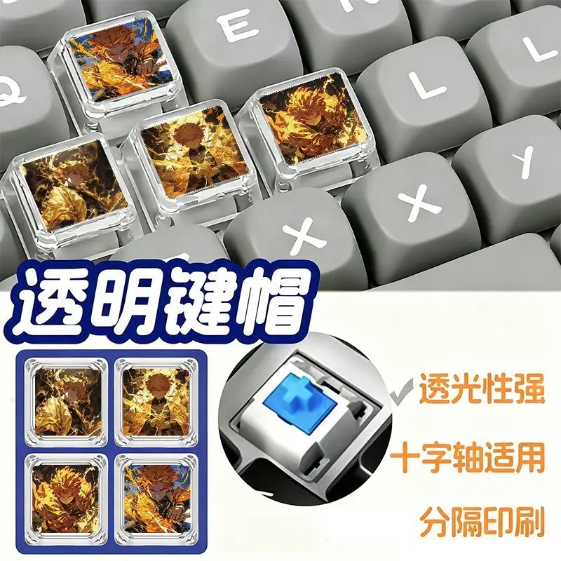 Demon Slayer Zenitsu keycap, cute cartoon cross-axis custom mechanical keyboard, transparent PC keycap, gift for friends