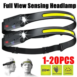 1~20Pack Headlamp USB Rechargeable LED Sensor Flashlight XPE+COB Torch Camping Waterproof Headlight for Fishing Lantern