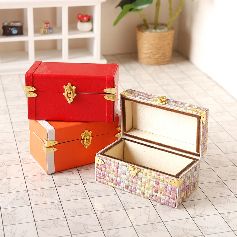 New 1:12 Dollhouse Miniature Suitcase Vintage Leather Luggage Box Storage Box Home Model Decor Toy Doll House Accessories