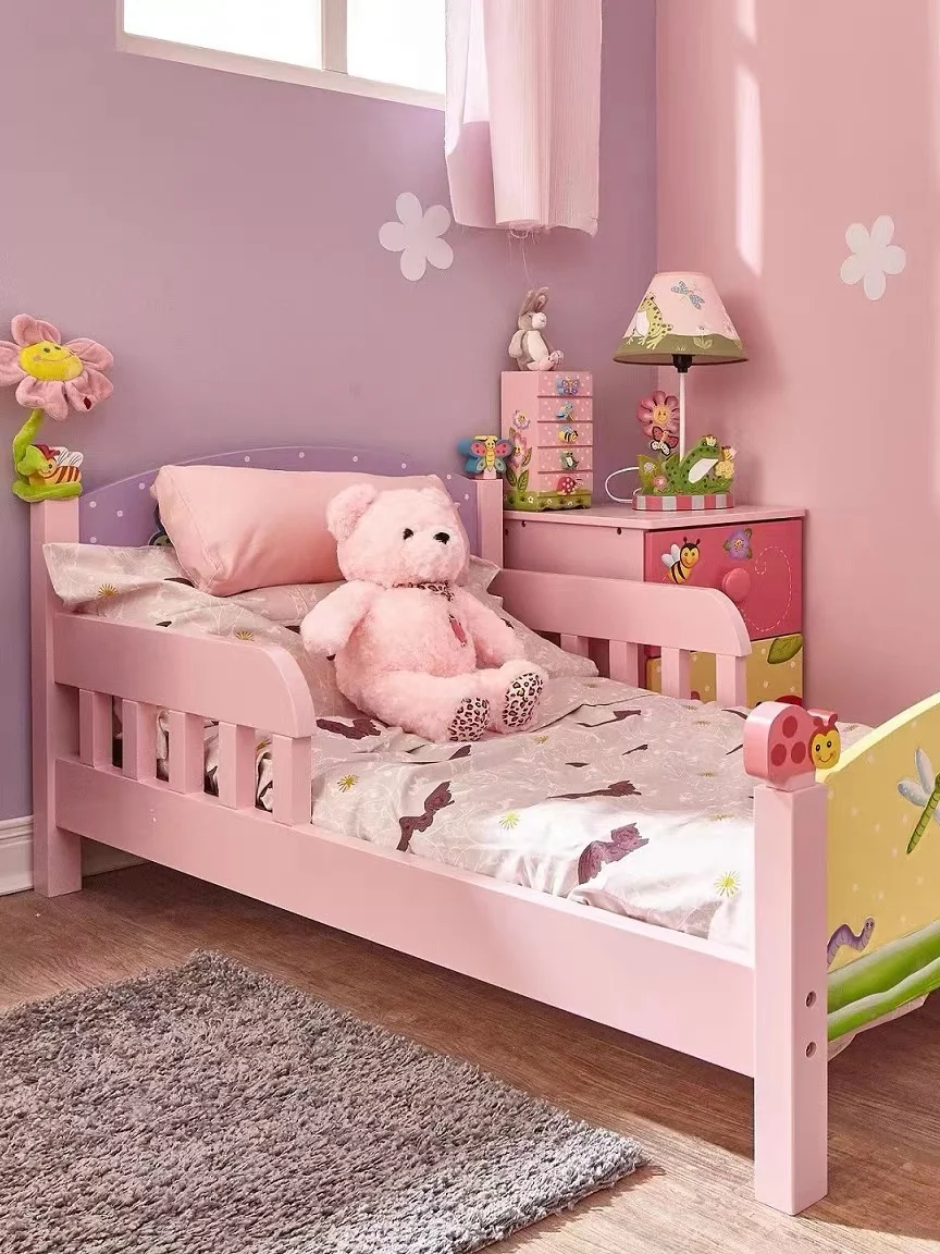 Custom Modern Designs Children Wooden Furniture Pink Child Beds for Kindergarten