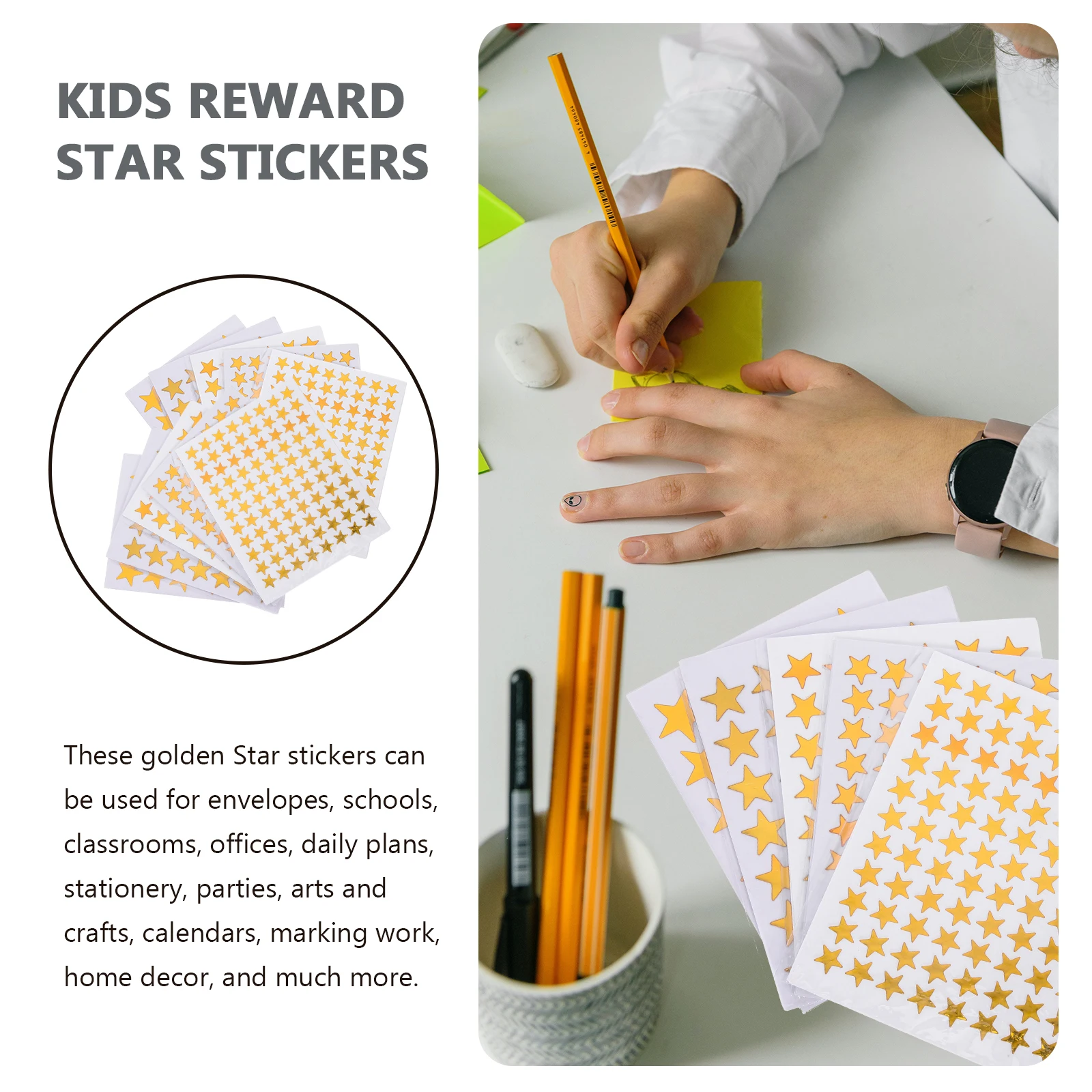 

50 Sheets Five-Pointed Stickers For Kids Reward Self-Adhesive Removable Children School Supplies Kindergarten Stationery Gold