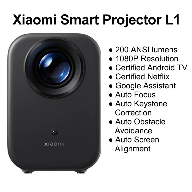 Xiaomi Smart Projector L1, 200 ISO-lumen Google TV, 1080p fysieke resolutie, automatische Keystone-correctie en autofocus, Dolby Audio