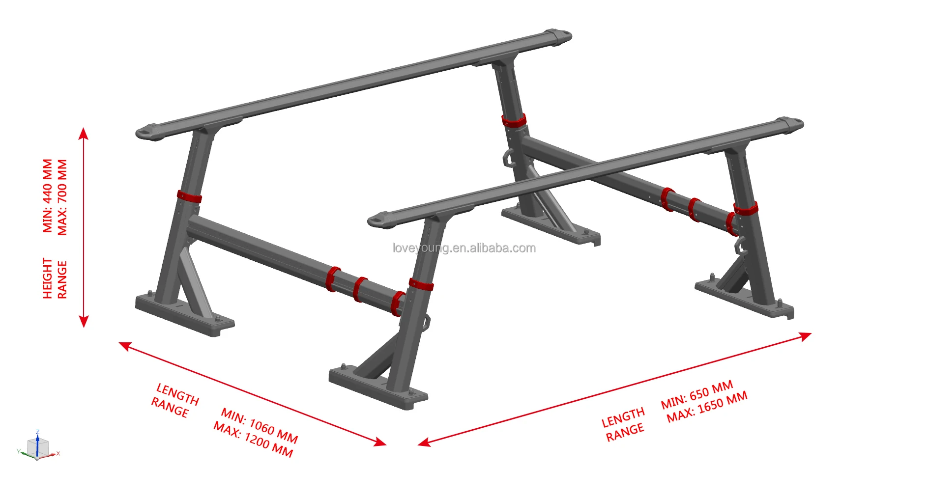 500KG Pickup Rack Roll bar Universal Truck Bed Rack Pickup Aluminium Adjustable Pickup Truck Bed Rack