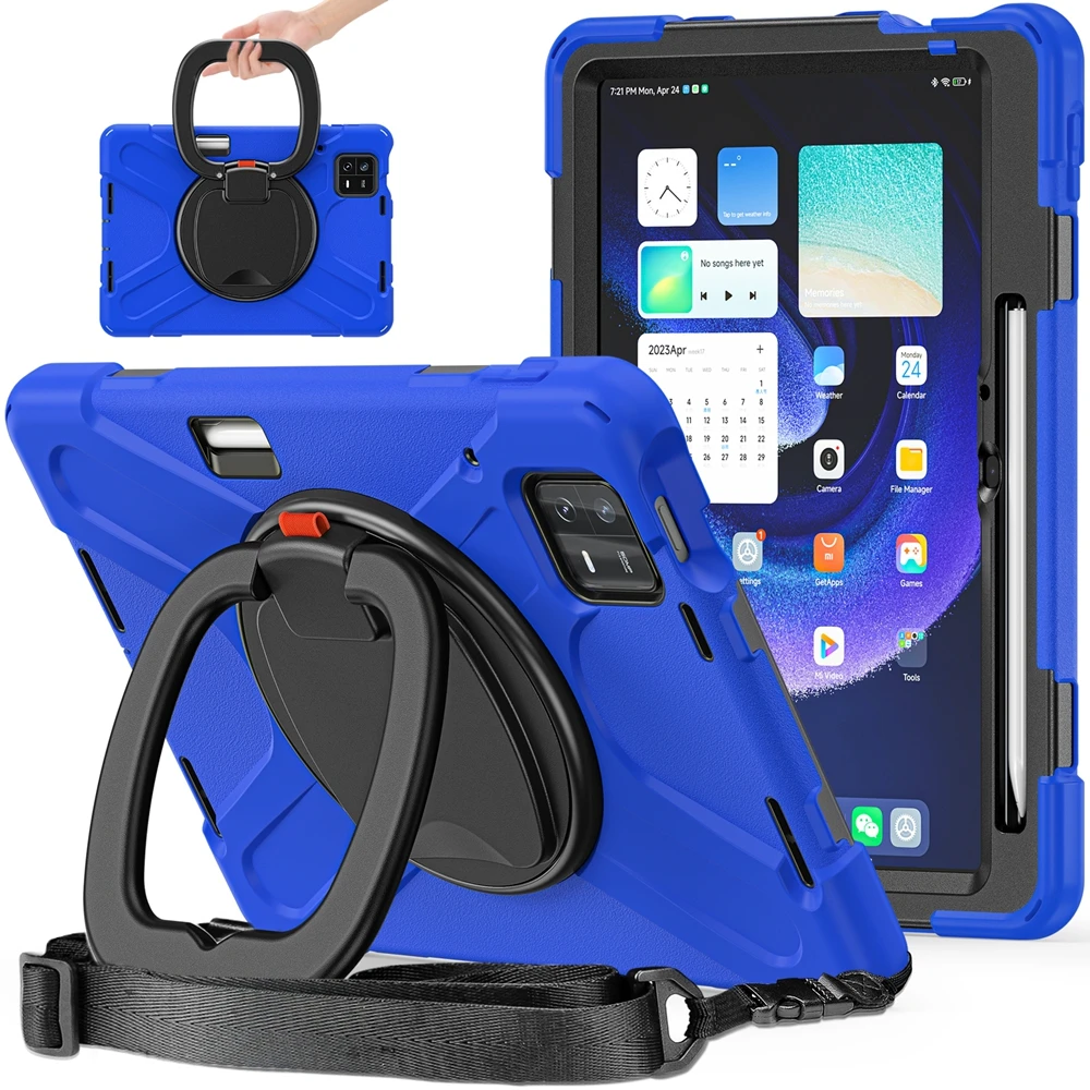 Shockproof Kids Safe Silicon + PC Pull Ring Stand Shoulder Strap Tablet Cover For Xiaomi Pad 6 Pad6 11 inch 2023 Case