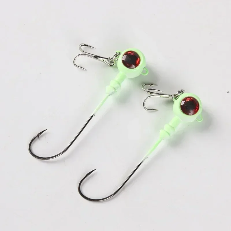 Fishing Hooks Crank Head Hooks Luminous Head Jig Lure Carbon Steel Treble Hook Artificial Baits Fishing Tackle Accessories Goods