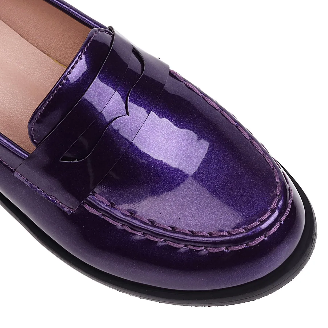 Spring Autumn New Women Low Heels Loafers Slip On Patent Leather Casual Daily Work Shoes Purple Black Yellow Plus Size 41 42 43