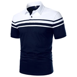 Men Strip Polo-shirt Short Sleeve Polo-shirt Contrast Color Top New Clothing Summer Streetwear Casual Fashion Men Lapel Tops