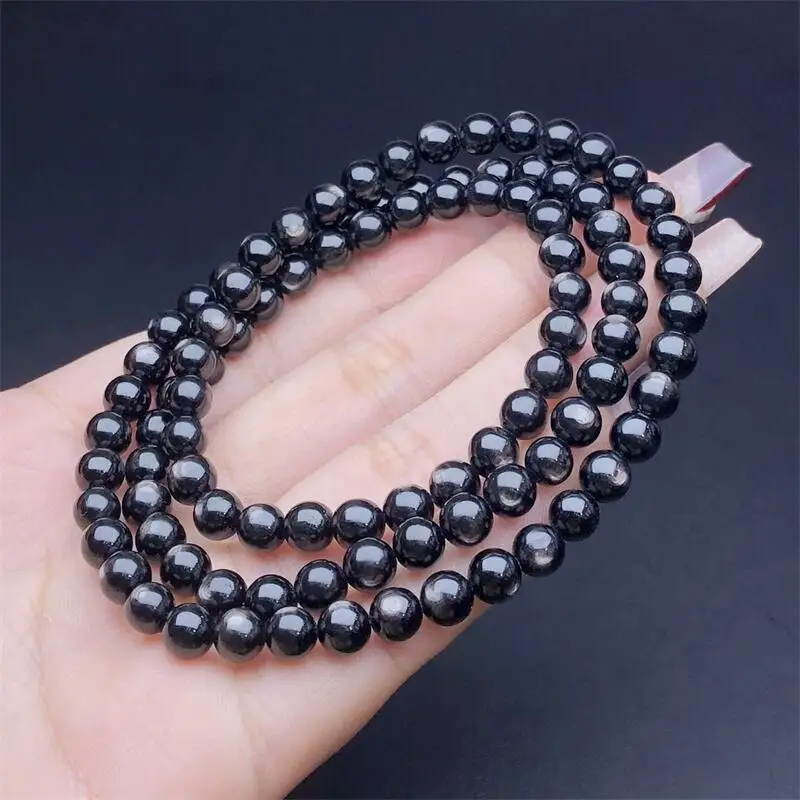 5.5MM Natural Hypersthene Triple Circle Bracelet Fashion Gemstone Crystal Jewelry Bangle For Women Holiday Gift 1PCS