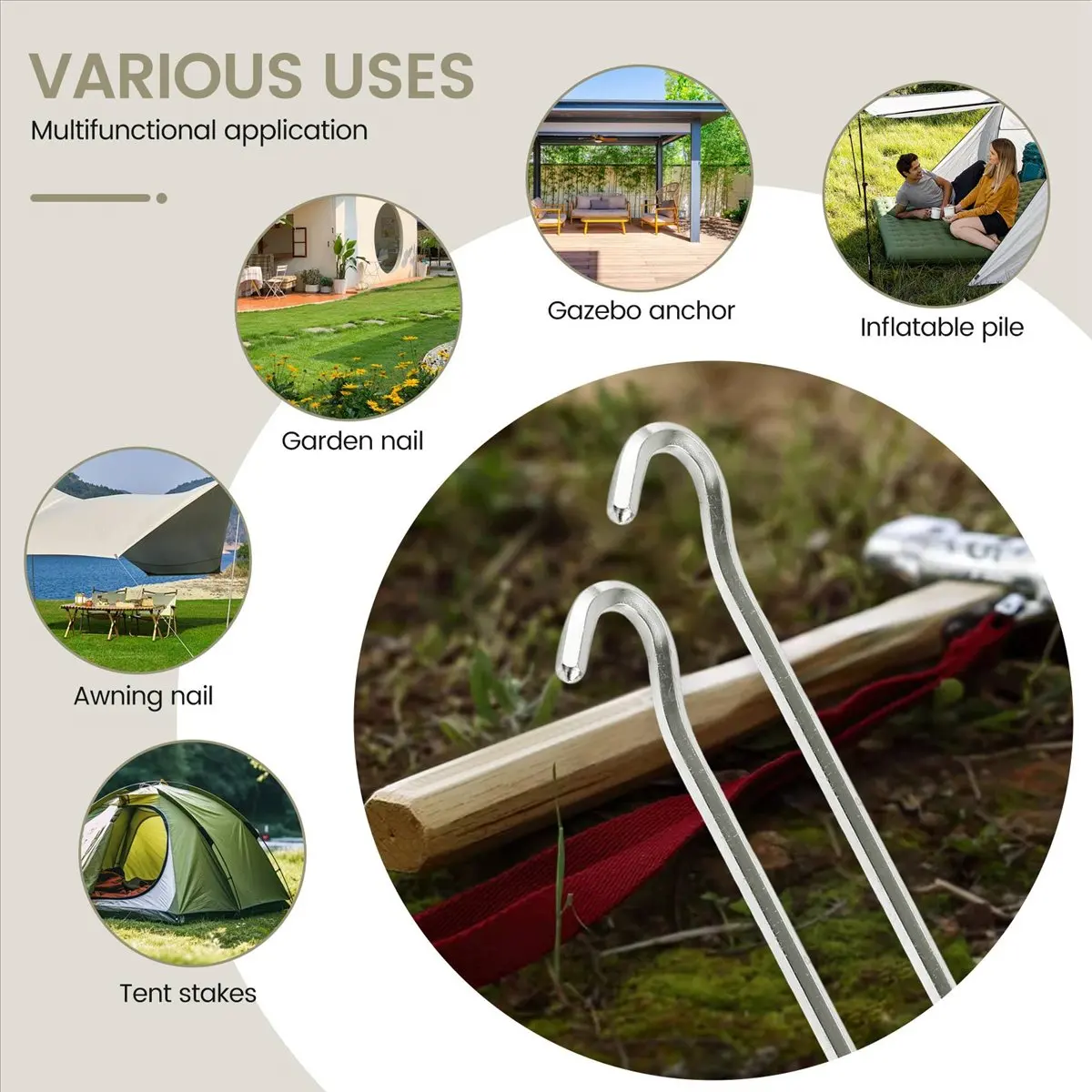 SDFC Tent Pegs 8 PCS 18cm Metal Heavy Duty Tent Hooks Aluminum Alloy Rust Free Camping Tent Ground Pegs