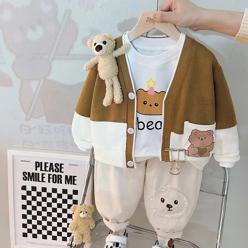 

Новый детский костюм для младенцев на весну и осень куртка на молнии с длинным рукавом и буквенным принтом для мальчиков и девочек + брюки